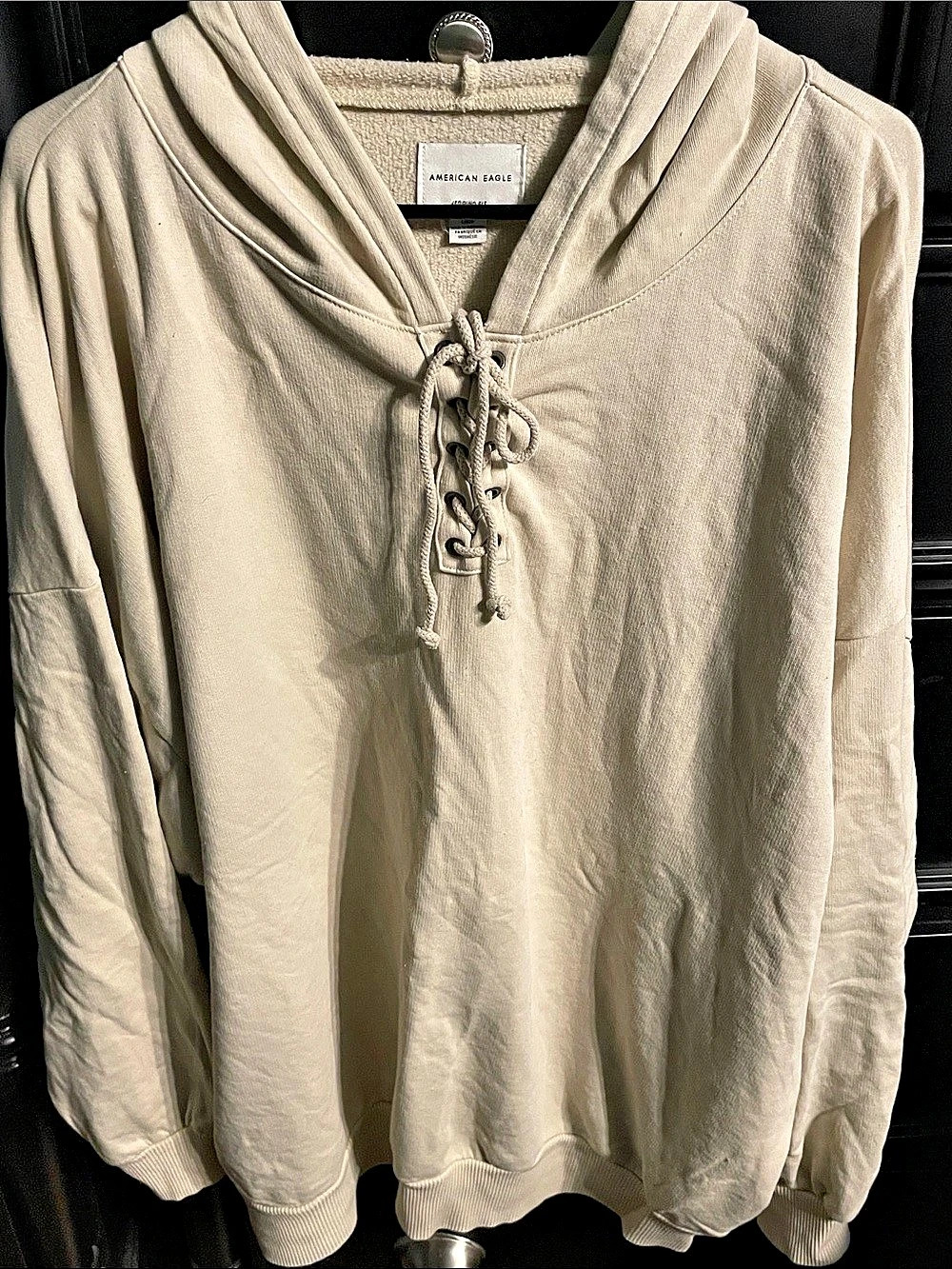 American Eagle Oversize Lace-Up Hoodie Beige Size Large